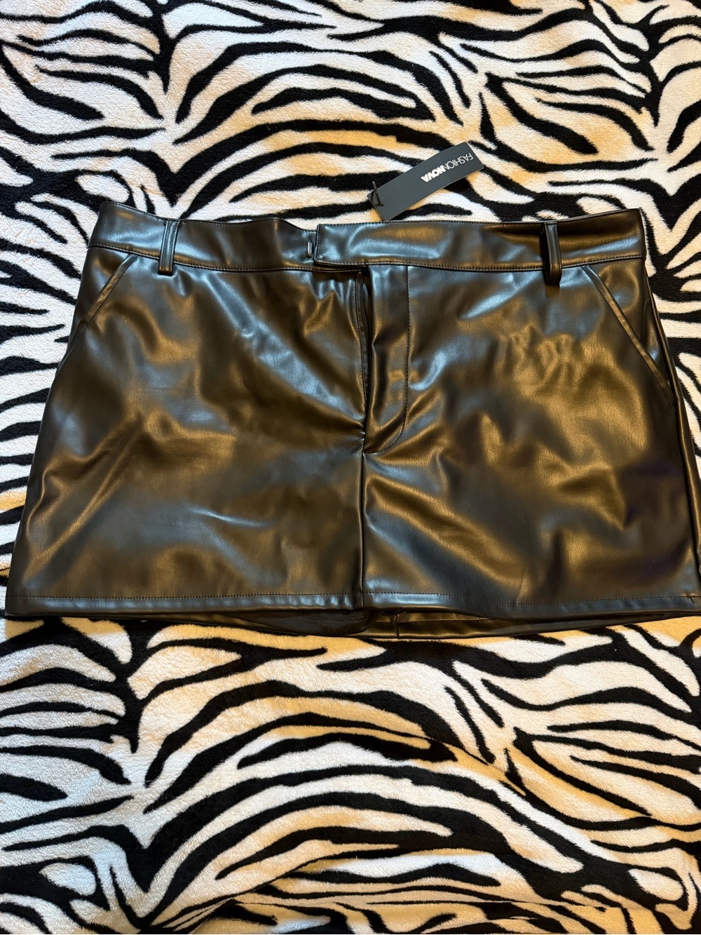 Black Faux Leather Mini Skirt with Belt Loops